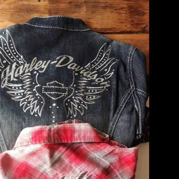 Harley-Davidson Jackets & Blazers - Women's Pre-Owned Harley Davidson Denim Jacket and Top Size Small Lot